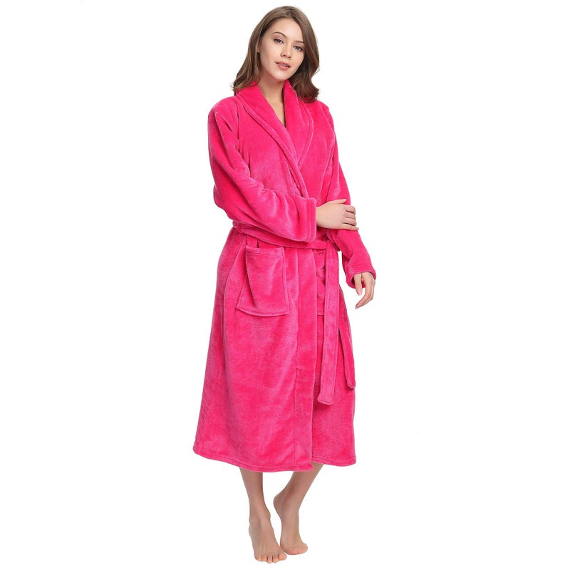 HEARTNICE Womens Fleece Robes, Soft Plush Long Bathrobe, Thick Kimono Robes for Womens, Warm House Coat (Rose, S/M) - Image 1